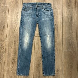 7 For All Mankind Josefina Skinny Boyfriend Blue Jeans Broken Twill Size 27